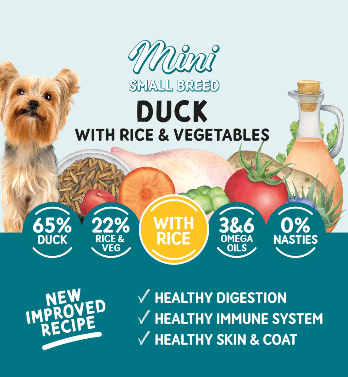 Adult Mini Dog Duck with Rice and Vegetables - Wet Dog Food | 150g Pouches x 8 - Image 3
